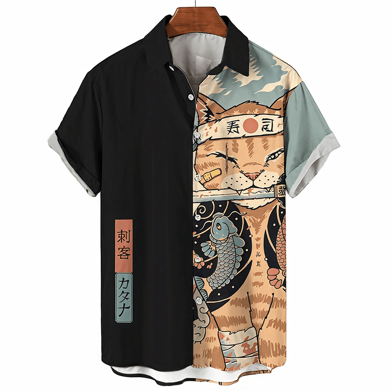 variant_black_Men’s Japanese Style Short Sleeve Shirt