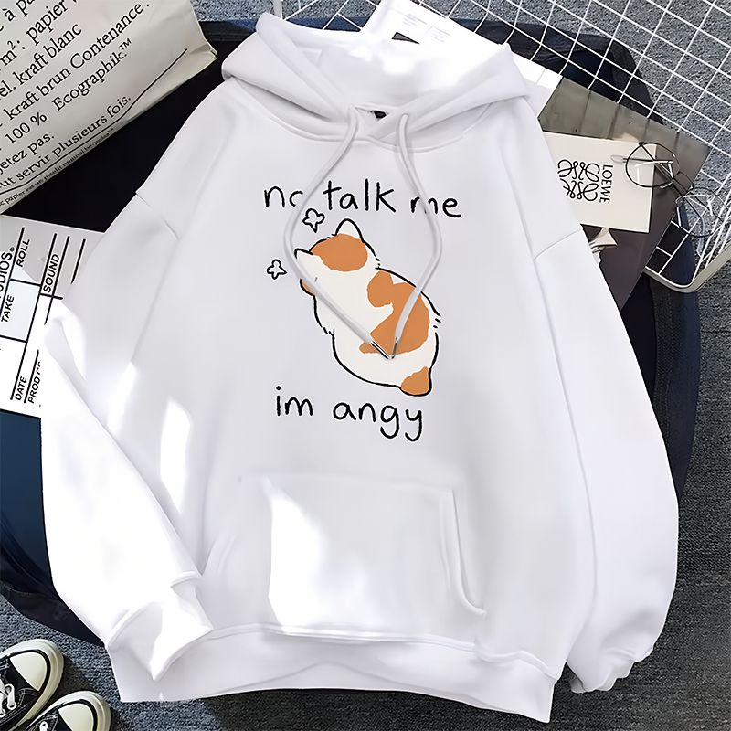 No Talk Me Print Women&#8217;s Hoodie_White (1)