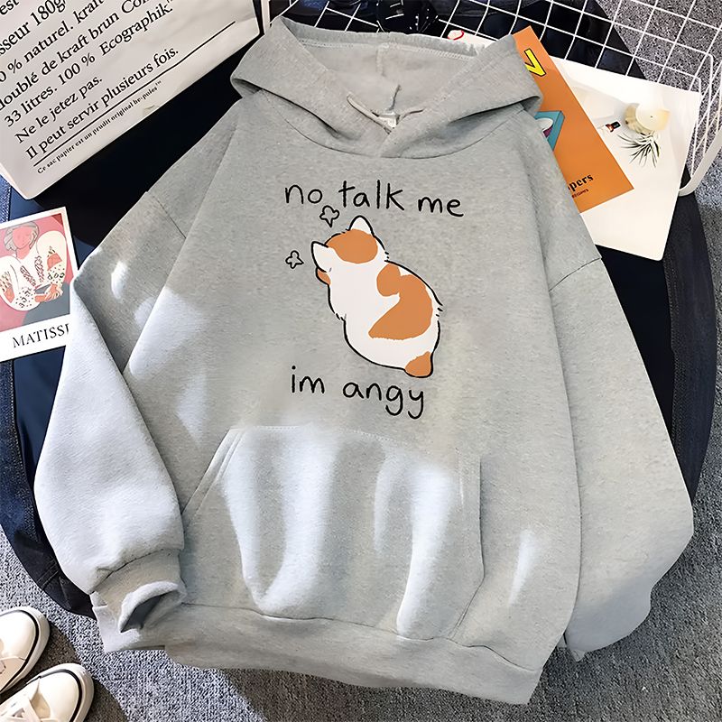 No Talk Me Print Women&#8217;s Hoodie_Gray