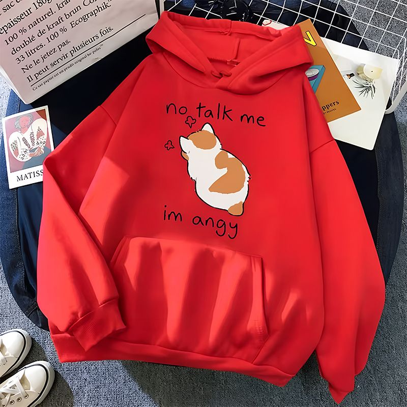 No Talk Me Print Women&#8217;s Hoodie_Red