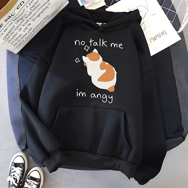 No Talk Me Print Women&#8217;s Hoodie_Black (2)