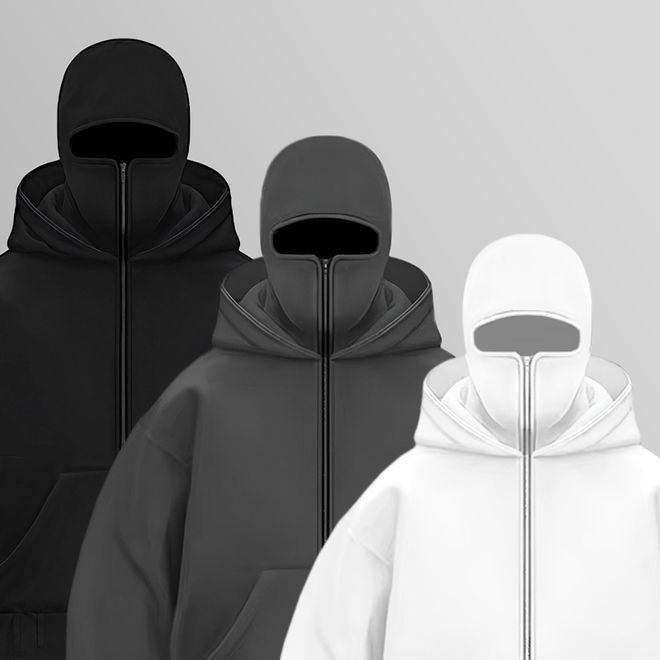 zip up hoodie, balaclava hoodie, hoodie with mask