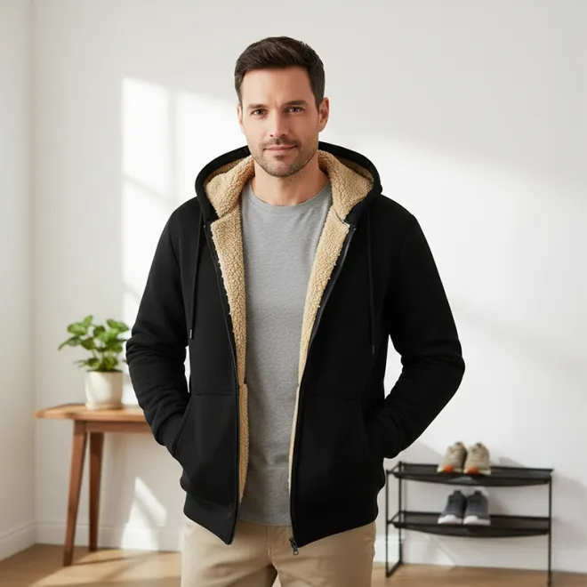 mens jacket, fleece jacket, winter jacket, warm jacket, hooded jacket, autumn jacket